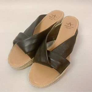 Aquatalia Black Leather Espadrille Wedge Sandals